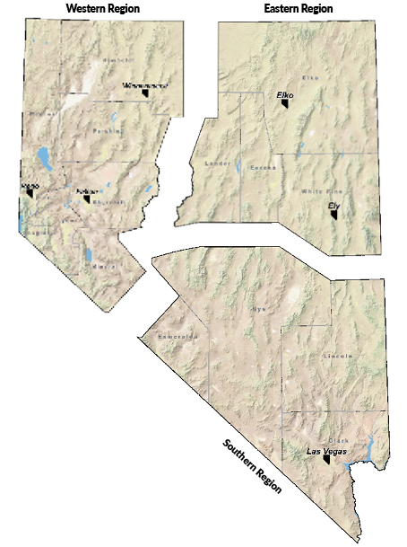 Nevada Department of Wildlife Regional Offices Map