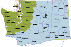Map of Puget Sound and Coastal Rivers and Columbia Basin Rivers within Washington